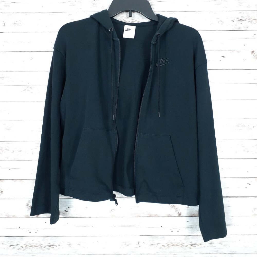 Nike Womens Cropped Hoodie XS Wide Sleeve Black Full Zip 242A - Picture 2 of 5